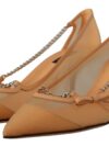 Dolce & Gabbana Pantofi cu toc din plasă bej elegant, cu lanțuri argintii - imagine 2