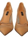Dolce & Gabbana Pantofi cu toc din plasă bej elegant, cu lanțuri argintii - imagine 3