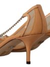 Dolce & Gabbana Pantofi cu toc din plasă bej elegant, cu lanțuri argintii - imagine 4