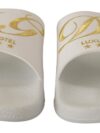 Dolce & Gabbana Sandale Chic din Piele Albă cu Broderie Aurie - imagine 3
