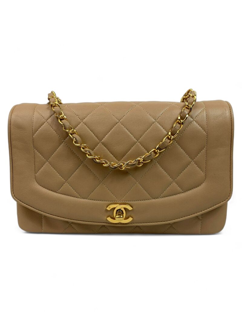 Chanel Diana Vintage Medium Bej Clasic Piele de Miel Matlasată