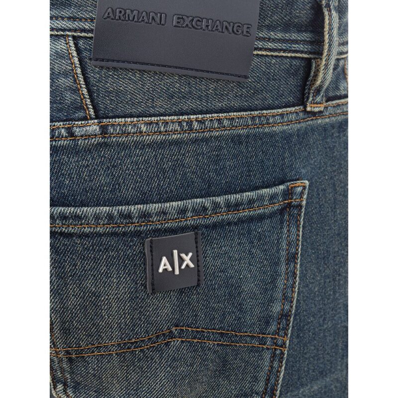 Armani Exchange Denim din bumbac albastru - imagine 3