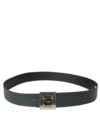 Curea Dolce & Gabbana din piele de vițel verde cu cataramă metalică pătrată - imagine 3