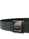 Curea Dolce & Gabbana din piele de vițel verde cu cataramă metalică pătrată - imagine 4