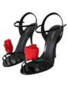 Sandale cu toc Dolce & Gabbana din piele neagră cu aplică de floare - imagine 3