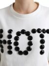 Dolce & Gabbana Tricou Alb din Bumbac Stretch cu Cristale Negre 'HOT' - imagine 2