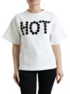 Dolce & Gabbana Tricou Alb din Bumbac Stretch cu Cristale Negre 'HOT' - imagine 3