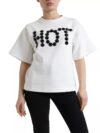 Dolce & Gabbana Tricou Alb din Bumbac Stretch cu Cristale Negre 'HOT' - imagine 4