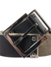 Dolce & Gabbana Black Leather Beige Strap Silver Metal Buckle Belt - imagine 4