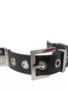 Dolce & Gabbana Black Leather Beige Strap Silver Metal Buckle Belt - imagine 5