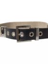 Dolce & Gabbana Black Leather Beige Strap Silver Metal Buckle Belt - imagine 6