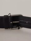 Dolce & Gabbana Blue Black Logo Print Silver Buckle Belt - imagine 6