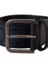 Dolce & Gabbana Blue Black Logo Print Silver Buckle Belt - imagine 2