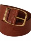 Dolce & Gabbana Brown Wide Waist Design Leather Gold Metal Buckle Belt - imagine 2