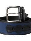Dolce & Gabbana Blue Leather Logo Print Metal Buckle Men Belt - imagine 2