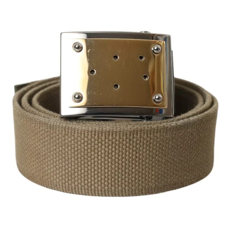 Dolce & Gabbana Brown Canvas Square Metal Buckle Men Belt - imagine 2