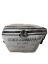 Dolce & Gabbana Silver Black Nylon Leather Logo Waist Fanny Pack Bag - imagine 2
