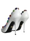 Pantofi cu toc din piele albă Dolce & Gabbana cu cristale - imagine 4