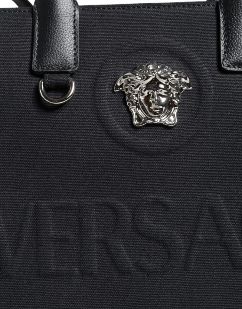 Geantă de umăr Versace din pânză și piele cu logo - imagine 8