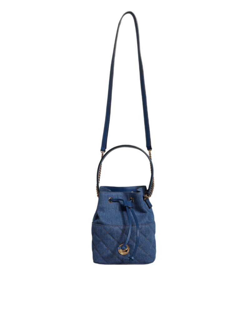 Geantă crossbody din denim și piele matlasată albastră Versace - imagine 2