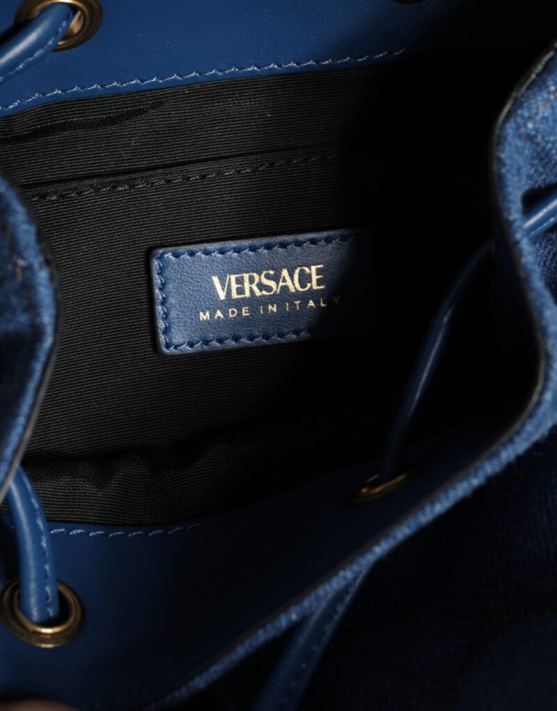 Geantă crossbody din denim și piele matlasată albastră Versace - imagine 5